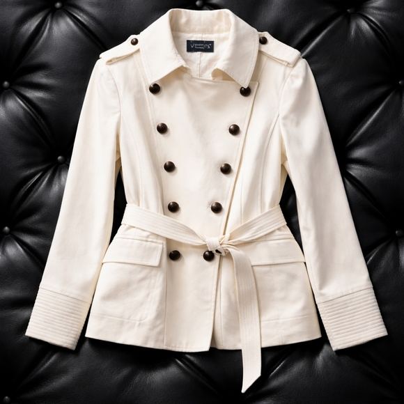 Vince Camuto Jackets & Blazers - Venus Ivory Double Breasted Belted Jacket – Elegant Trench Style Coat Size 14